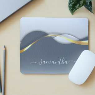 Metal 3-D look Calligraphy Gold Monogram Wave Mouse Mat