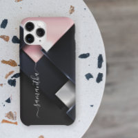 Metal 3-D Monogram Pink Black Squares