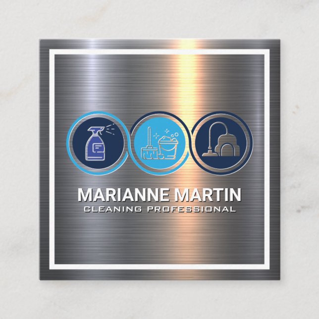 Metal Aluminium Brushed | Cleaning Services Icon Square Business Card (Front)