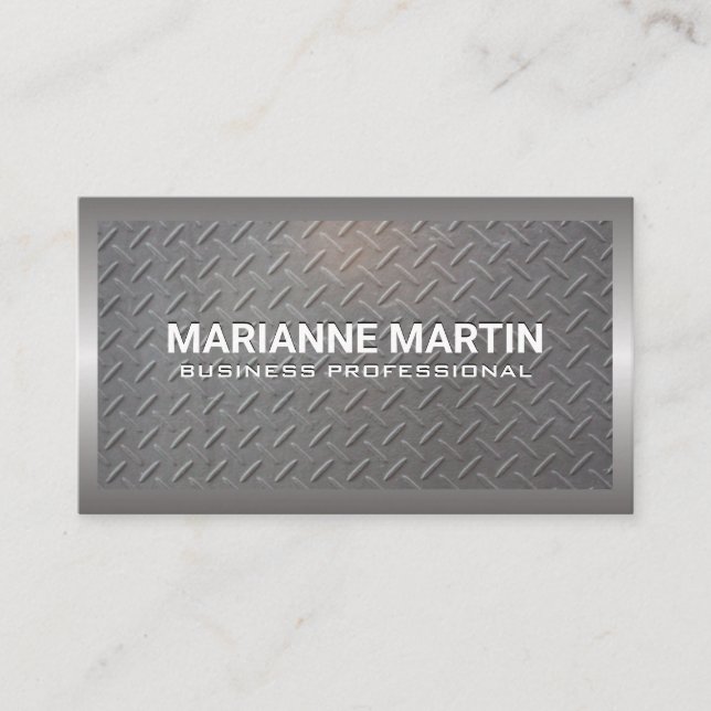 Metal Aluminium Silver Border | Steel Pattern Business Card (Front)