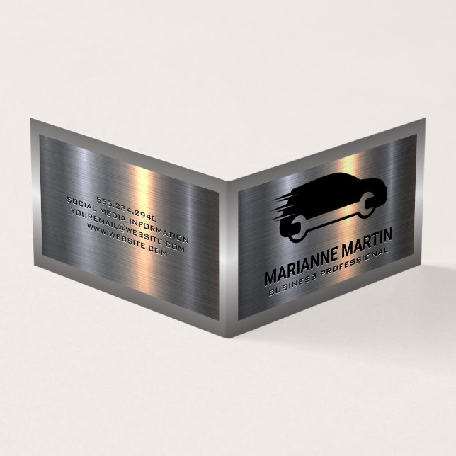 Metal Aluminium Silver Brushed | Auto Service  Business Card (Outside)