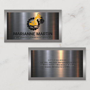 Metal Aluminium Silver Brushed   Bull Dozer Business Card