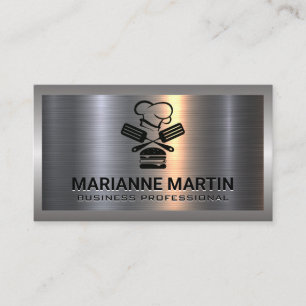 Metal Aluminium Silver Brushed   Chef Logo Business Card