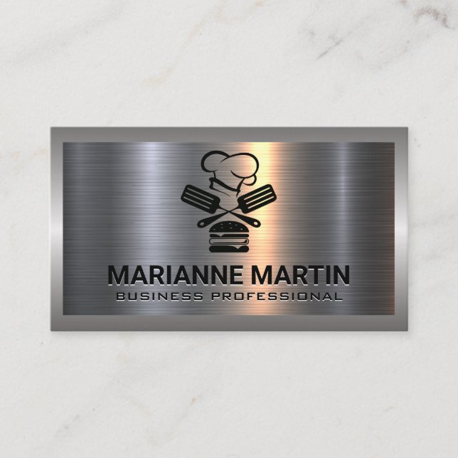 Metal Aluminium Silver Brushed | Chef Logo Business Card (Front)