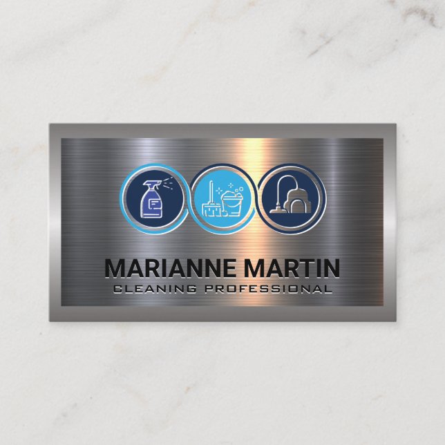 Metal Aluminium Silver Brushed | Cleaning Icons Business Card (Front)