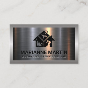 Metal Aluminium Silver Brushed   Cleaning Icons Business Card