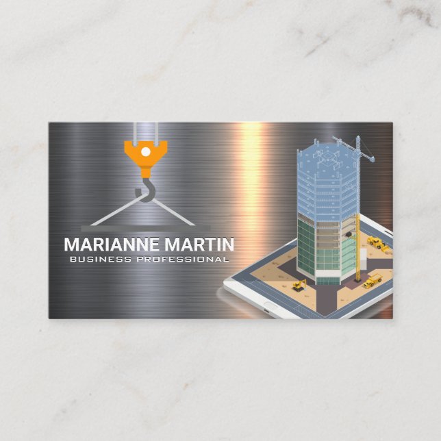Metal Aluminium Silver Brushed | Construction Buil Business Card (Front)