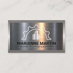 Metal Aluminium Silver Brushed Construction Gear Business Card