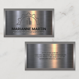 Metal Aluminium Silver Brushed Construction Logo Business Card