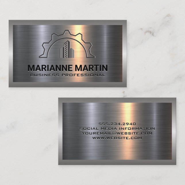 Metal Aluminium Silver Brushed | Construction Logo Business Card (Front/Back)