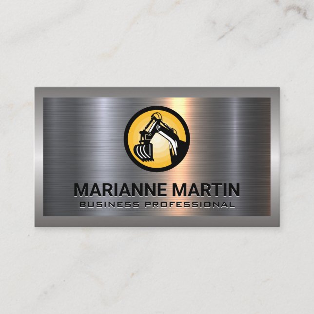 Metal Aluminium Silver Brushed | Construction Logo Business Card (Front)