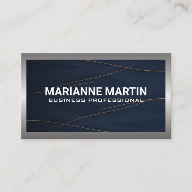 Metal Aluminium Silver Brushed | Dark Blue Business Card (Front)