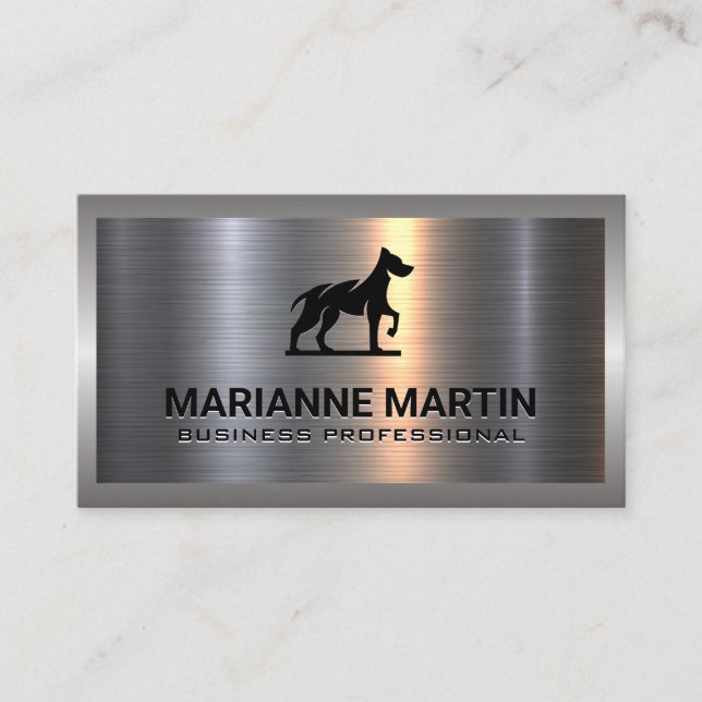 Metal Aluminium Silver Brushed | Dog Logo Business Card (Front)