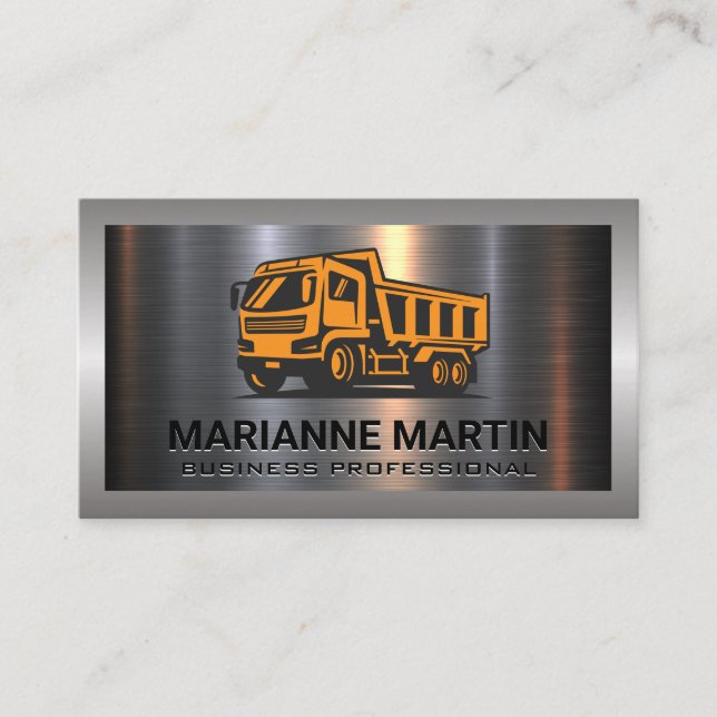 Metal Aluminium Silver Brushed | Dump Truck Business Card (Front)