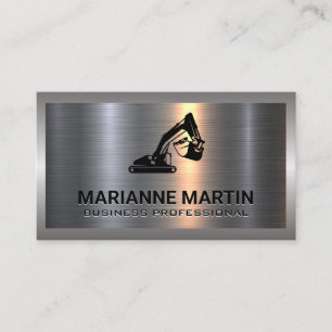 Metal Aluminium Silver Brushed Earth Mover Logo Business Card