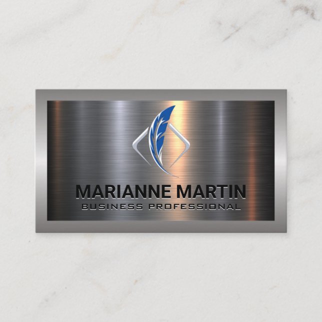 Metal Aluminium Silver Brushed | Feather Logo Business Card (Front)