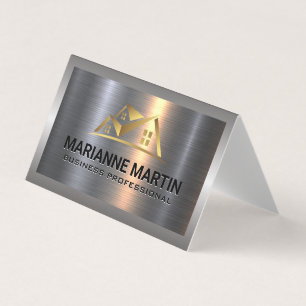 Metal Aluminium Silver Brushed   Gold House Logo Business Card