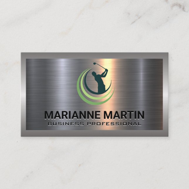 Metal Aluminium Silver Brushed | Golf Logo Business Card (Front)