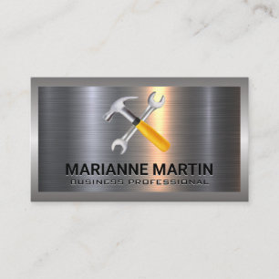 Metal Aluminium Silver Brushed   Hammer Wrench Business Card