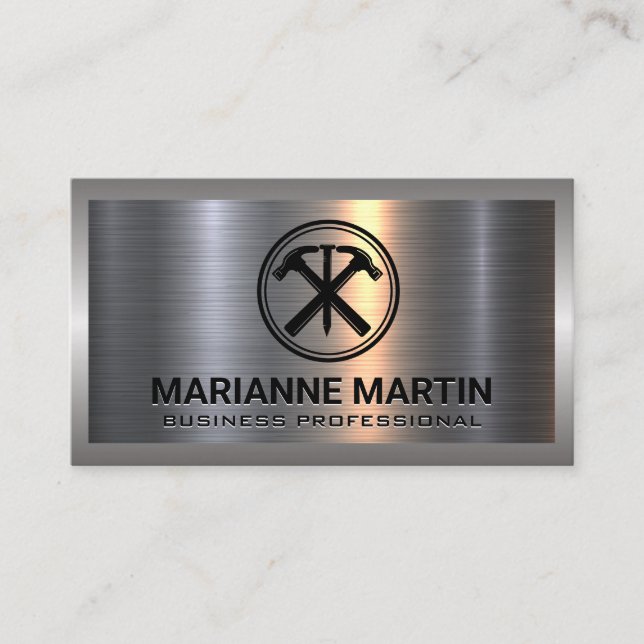Metal Aluminium Silver Brushed | Hammers and Nail Business Card (Front)