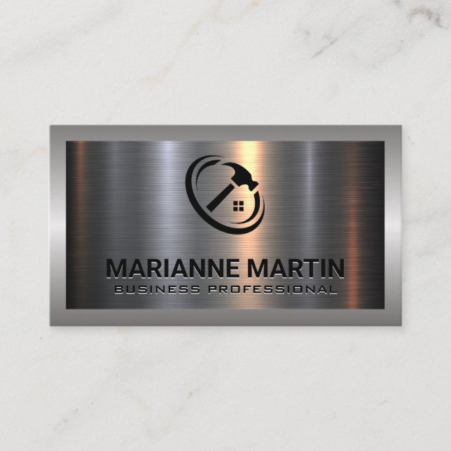 Metal Aluminium Silver Brushed | Home Hammer Logo Business Card (Front)