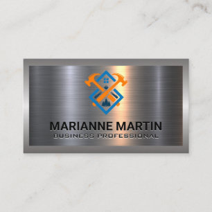 Metal Aluminium Silver Brushed   Home Hammer Logo  Business Card