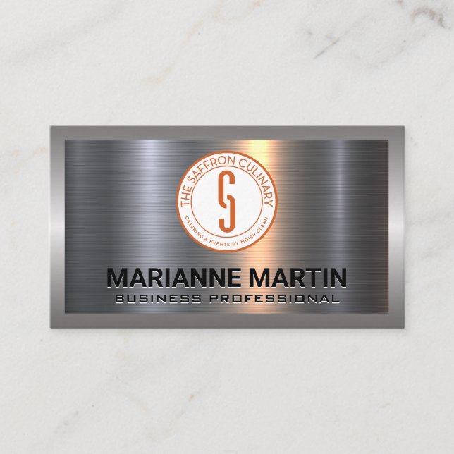 Metal Aluminium Silver Brushed | Industrial Border Business Card (Front)