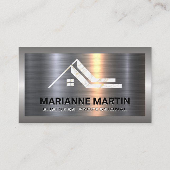 Metal Aluminium Silver Brushed | Marble Roof Logo Business Card (Front)