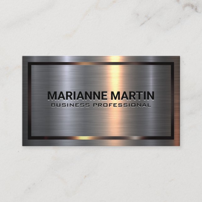 Metal Aluminium Silver Brushed | Metallic Border  Business Card (Front)