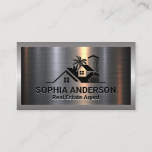 Metal Aluminium Silver Brushed   Real Estate Logo Business Card