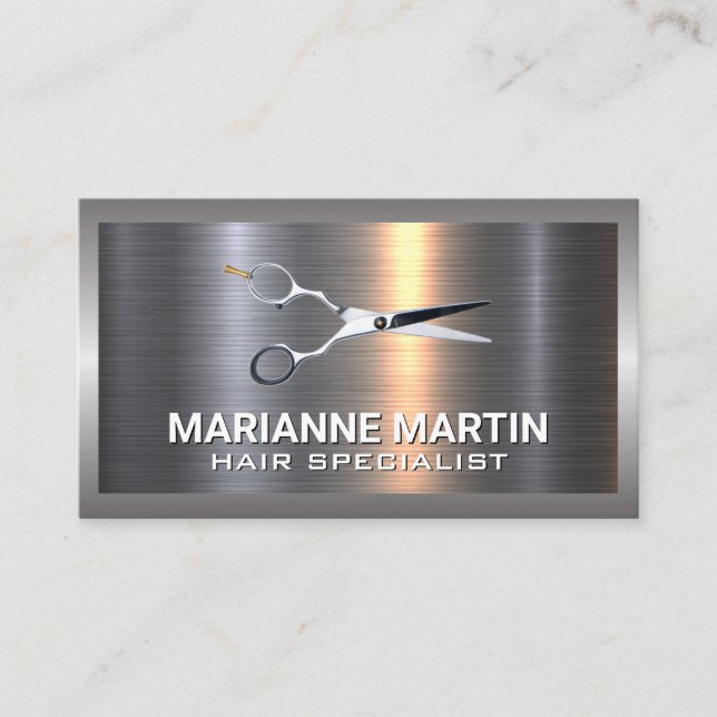 Metal Aluminium Silver Brushed | Scissors Business Card (Front)