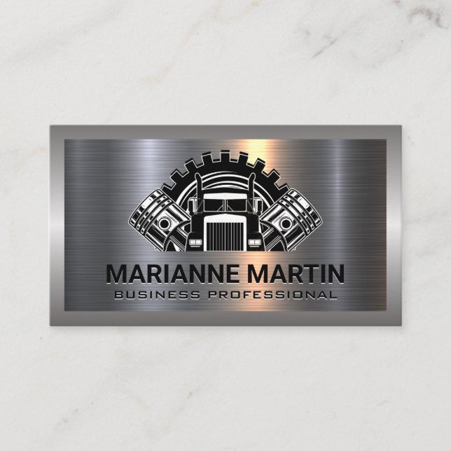 Metal Aluminium Silver Brushed | Semi Truck Piston Business Card (Front)