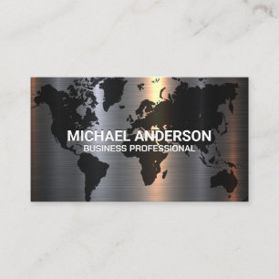 Metal Aluminium Silver Brushed World Map Business Card