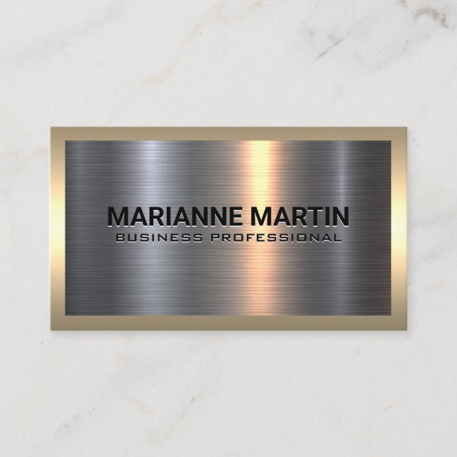 Metal Aluminium Silver | Gold Metallic Border Business Card (Front)