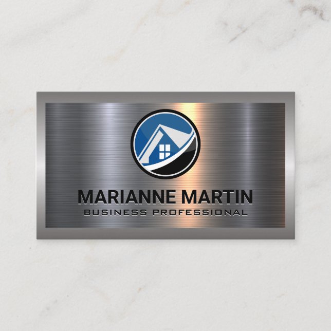 Metal Aluminium Silver | Real Estate House Logo Business Card (Front)