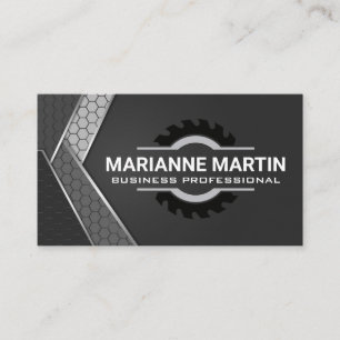 Metal Aluminium Silver   Saw Industrial Geometric Business Card