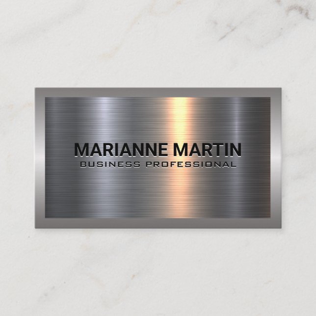 Metal Aluminum Silver Brushed | Industrial Border Business Card (Front)