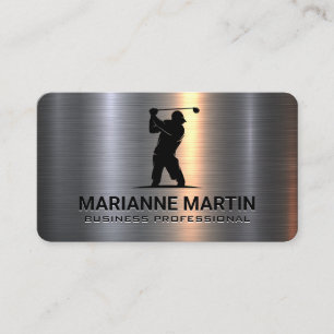 Metal Aluminum Silver Golfer Swinging Business Card
