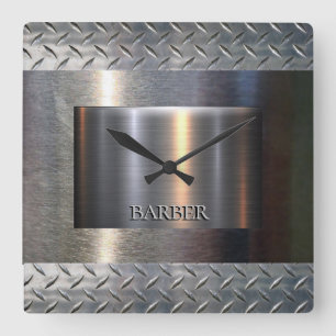 Metal and diamond plate design square wall clock