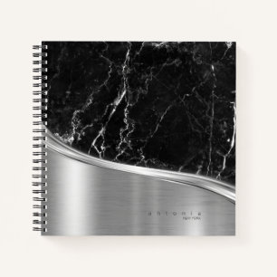 Metal and Glitter Marble Wave Blk Silver ID808 Notebook