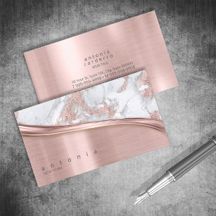 Metal and Glitter Marble Wave Rose Gold ID808 Business Card
