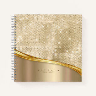 Metal and Glitter Wave Gold ID807 Notebook