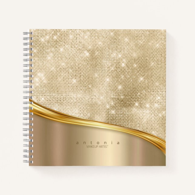 Metal and Glitter Wave Gold ID807 Notebook (Front)