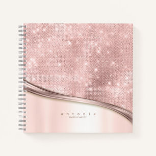 Metal and Glitter Wave Rose Gold ID807 Notebook