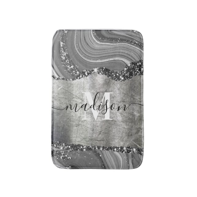 Metal and Silver Marble Bath Mat (Front Vertical)