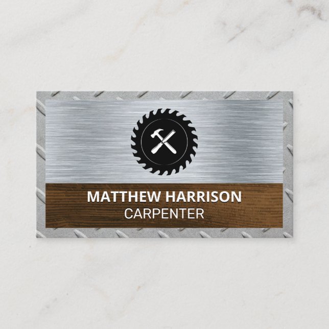 Metal and Wood | Carpentry Logo Business Card (Front)
