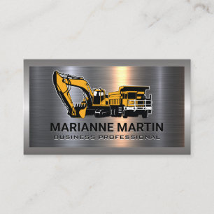 Metal Background   Construction Vehicles Business Card