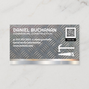 Metal Background   Hammer Saw   QR Code Business Card