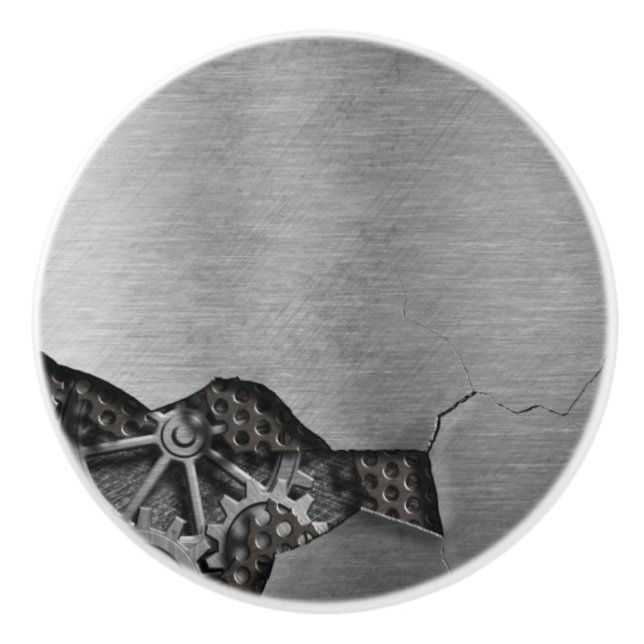 Metal background with mechanical damage ceramic knob (Front)