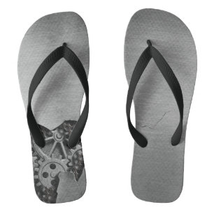 Metal background with mechanical damage flip flops